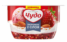 Десерт творожный Чудо клубника-пломбир-миндаль 4.3%, 100г