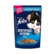 Корм влажный Felix Аппетитные кусочки желе для взрослых кошек с форелью, 85г