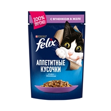 Корм влажный Felix Аппетитные кусочки желе для взрослых кошек с ягненком, 85г
