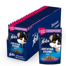 Корм влажный Felix Аппетитные кусочки желе для взрослых кошек с ягненком, 85г x 26 шт