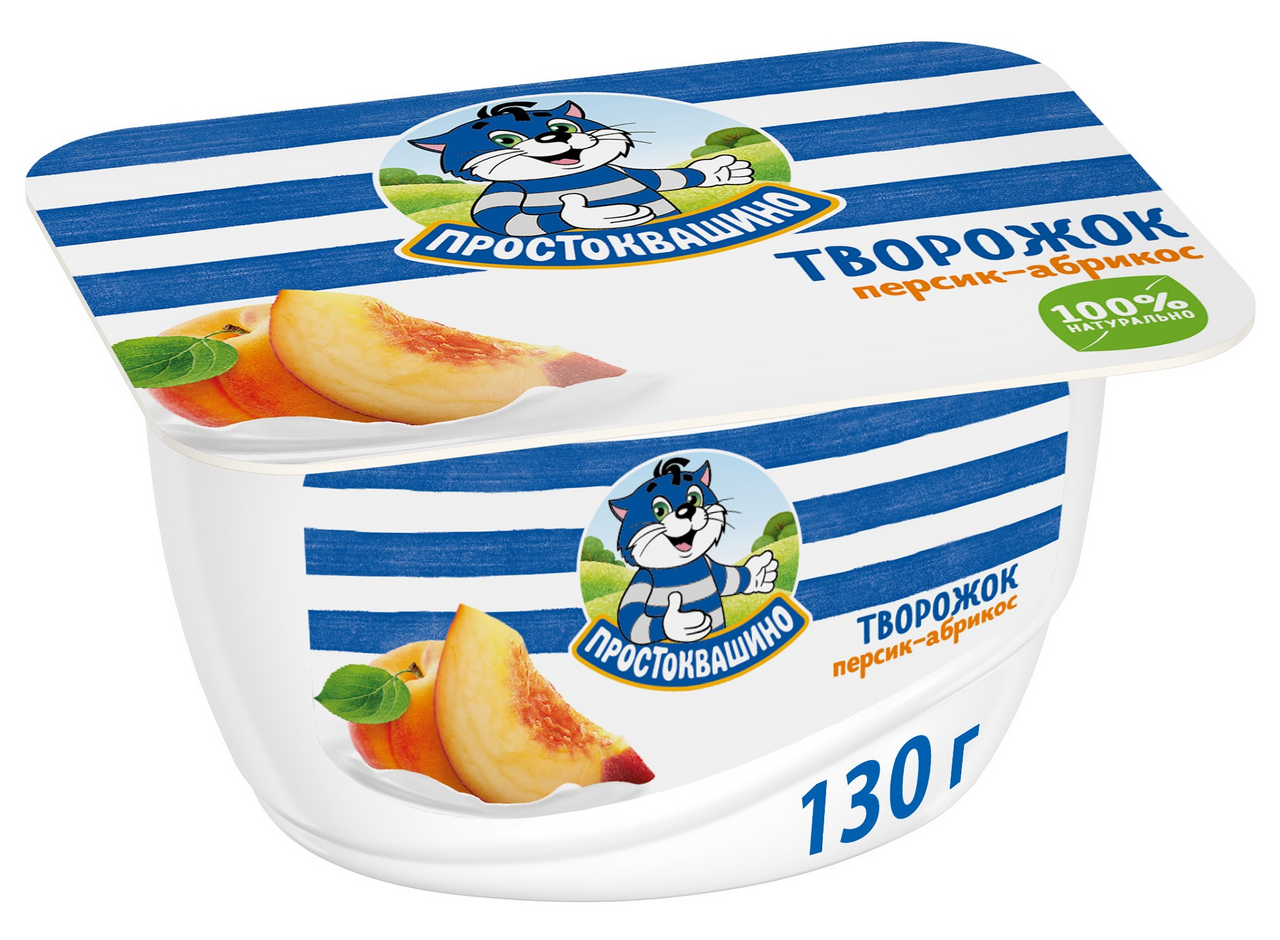 Продукт творожный Простоквашино персик-абрикос 3.6%, 130г