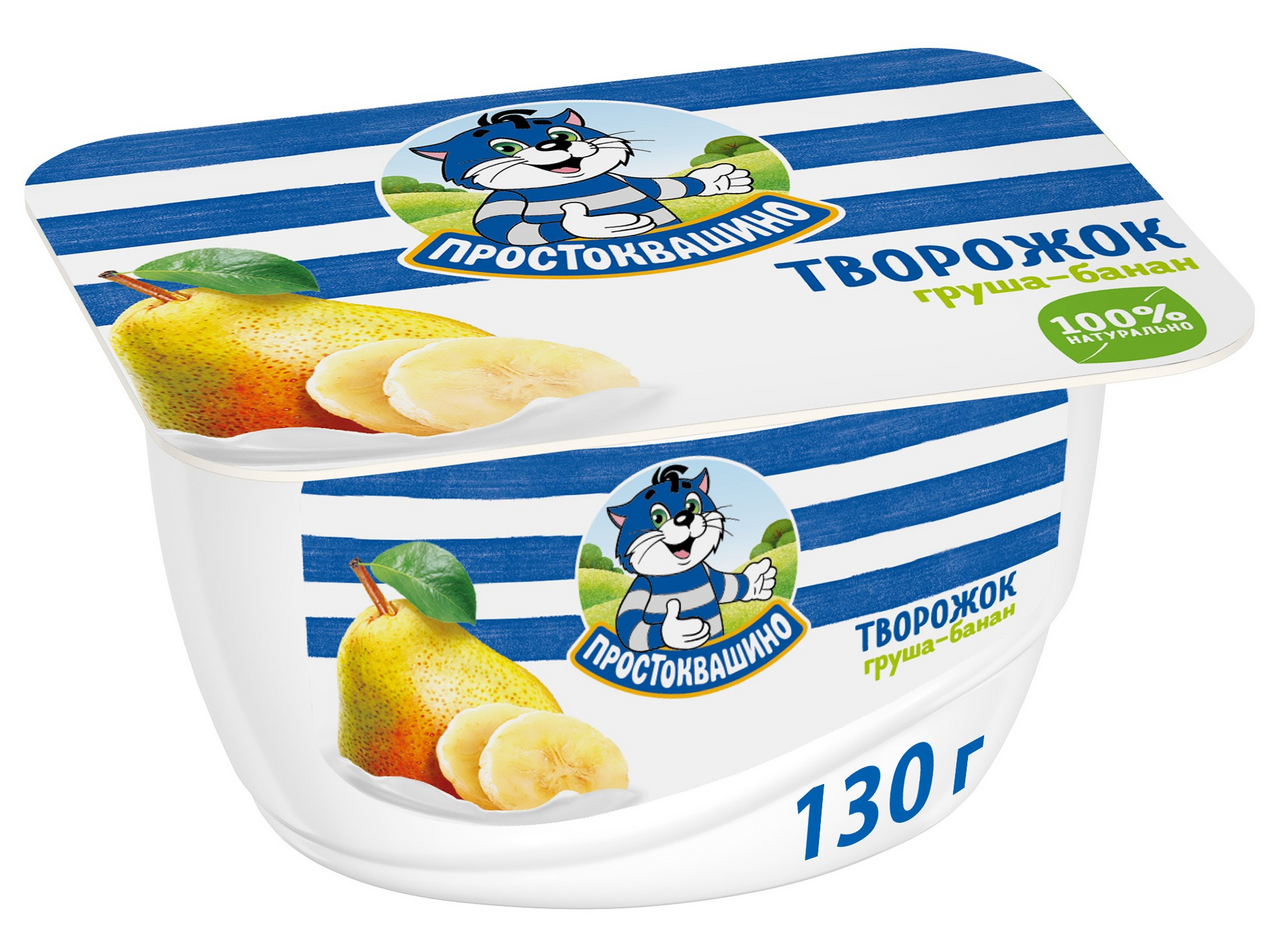 Продукт творожный Простоквашино груша-банан 3.6%, 130г