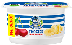 Продукт творожный Простоквашино вишня-банан 3.6%, 110г