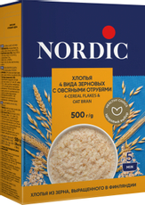 Хлопья Nordic 4 вида зерновых-овсяные отруби, 500г