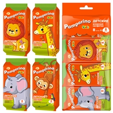 Салфетки влажные Pamperino Kids с ромашкой и витамином Е Mix, 8 x 8 шт