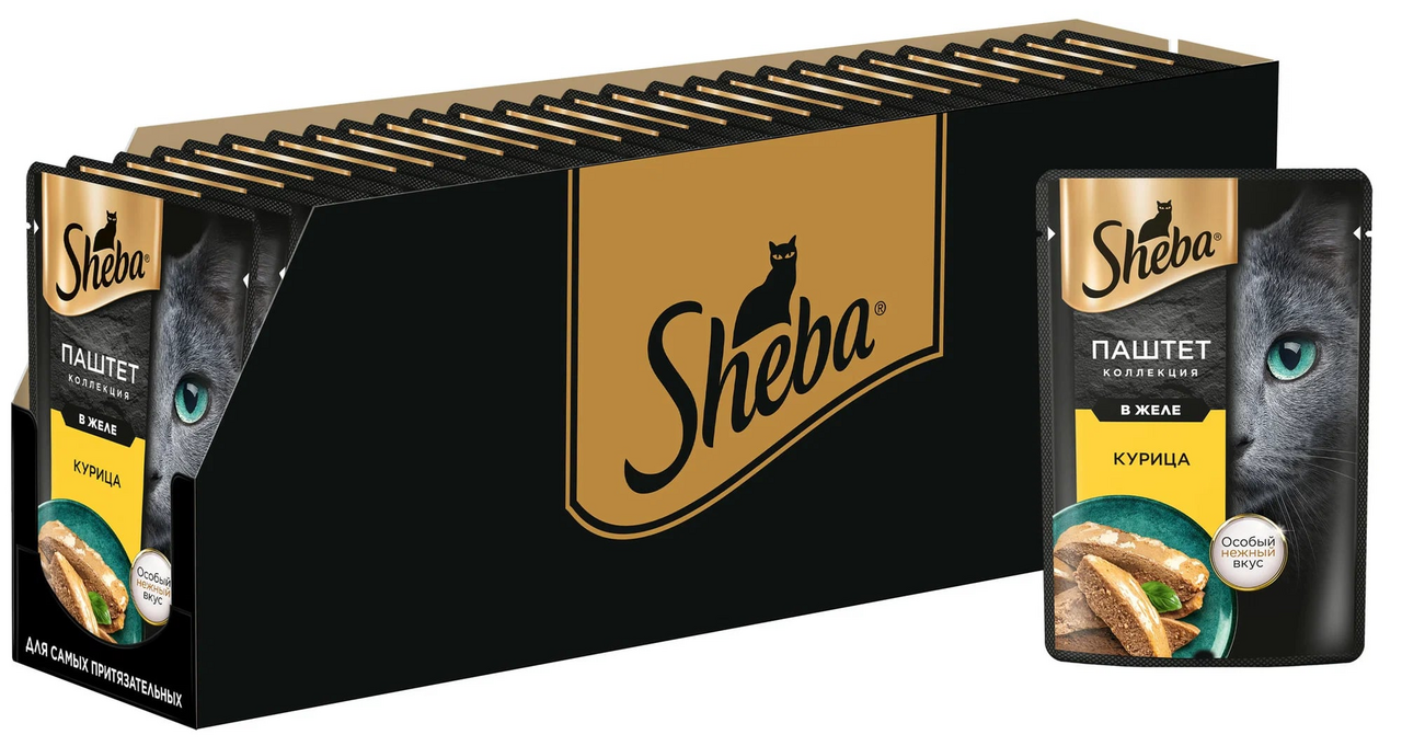 Изображение товара Корм влажный Sheba для кошек с курицей 75г x 28 шт жирный и питательный