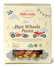 Макароны фигурные детские Dalla Costa Fast Wheels Pasta с томатами и базиликом, 250г