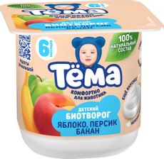 Биотворог детский Тема Яблоко, персик и банан 4% с 6 месяцев, 95г