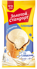 Мороженое пломбир Золотой стандарт со сливками в вафельном стаканчике, 95г