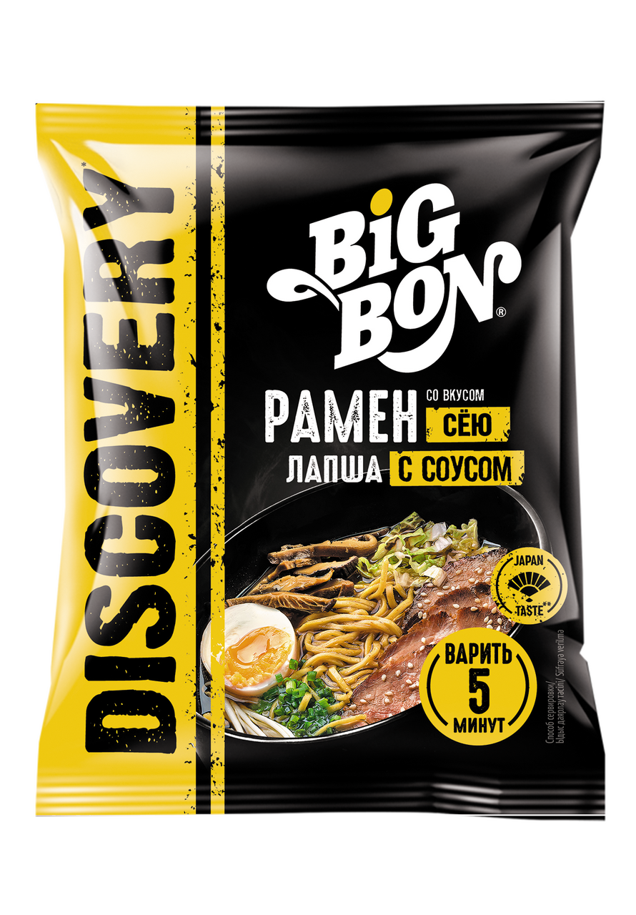 Лапша Big Bon быстрого приготовления рамен сёу с соусом, 120г купить с  доставкой на дом, цены в интернет-магазине