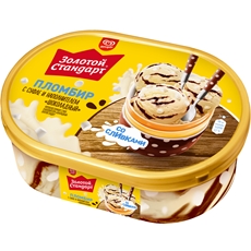 Мороженое Золотой стандарт Пломбир суфле и шоколадным наполнителем контейнер, 475г