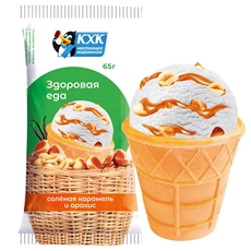 Мороженое Здоровая еда карамель-арахис в вафельном стаканчике, 65г