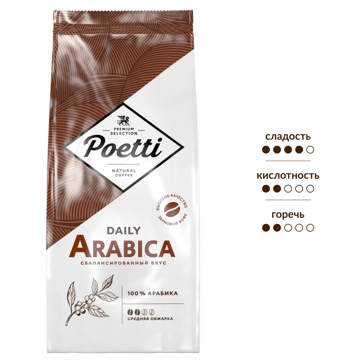 Изображение товара Кофе Poetti Daily Arabica в зернах 1кг - сбалансированный вкус и насыщенный аромат
