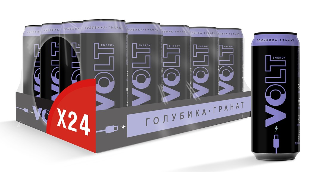 Энергетический напиток Volt Energy Голубика-гранат, 450мл x 24 шт