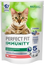 Корм сухой Perfect Fit Immunity для кошек говядина-лен-голубика, 580г