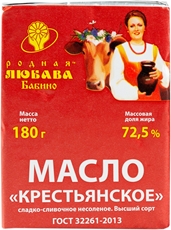 Масло Родная Любава крестьянское сладко-сливочное 72.5%, 180г