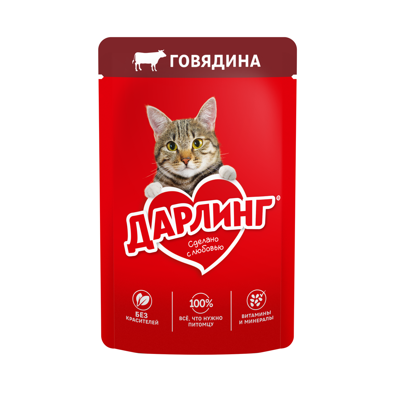 Изображение товара Корм влажный Дарлинг для взрослых кошек с говядиной в подливе, 75г