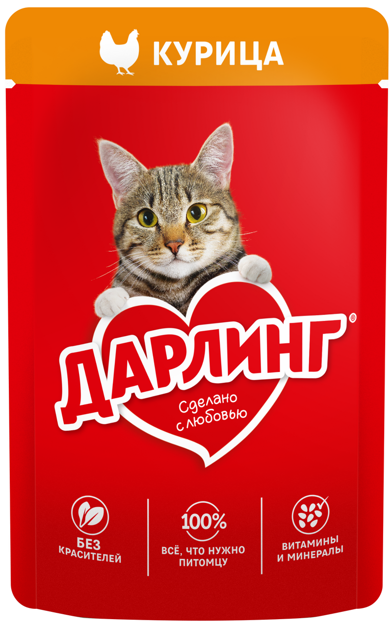 Изображение товара Корм влажный Дарлинг для взрослых кошек с курицей в подливе, 75г