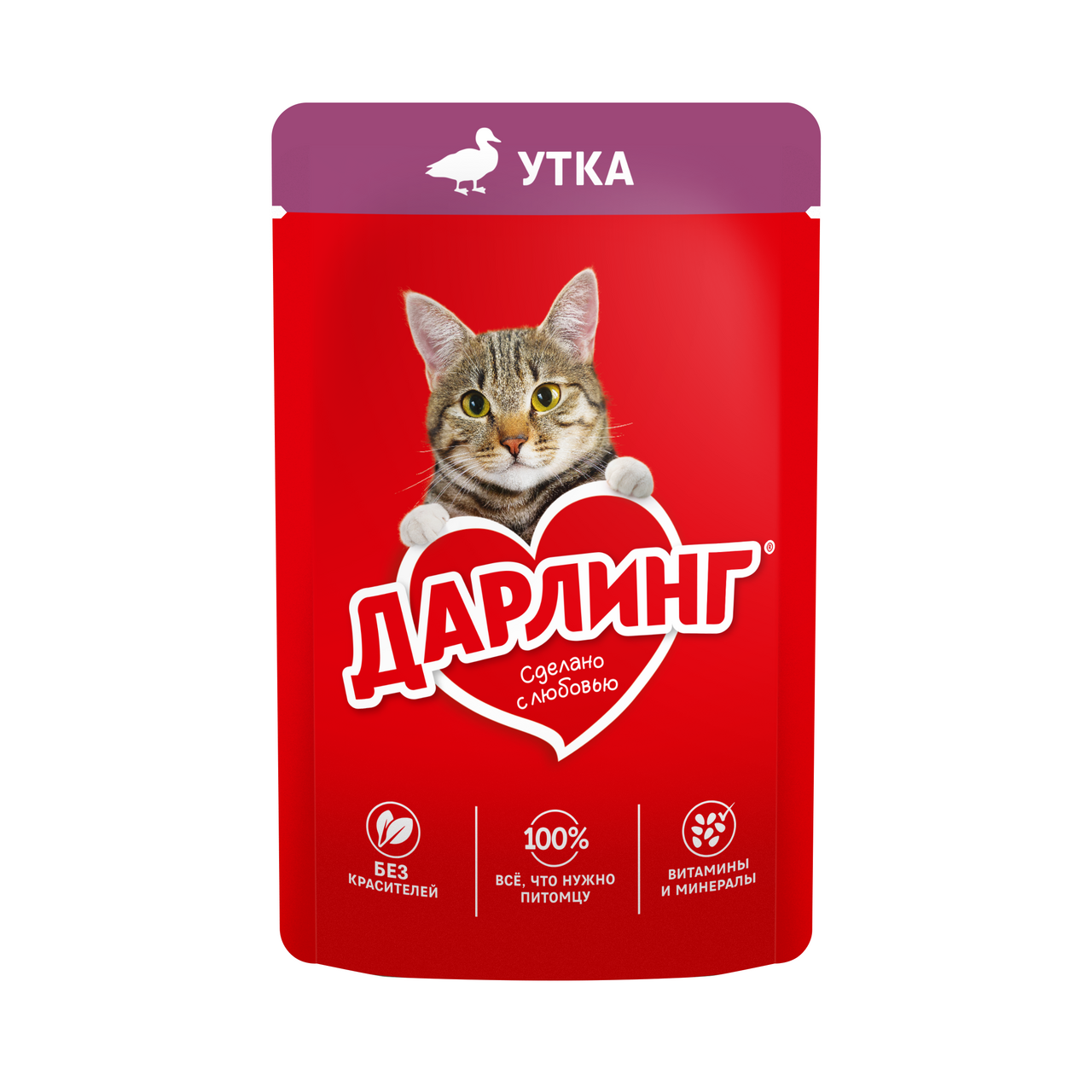 Изображение товара Корм влажный Дарлинг для взрослых кошек с уткой в подливе, 75г