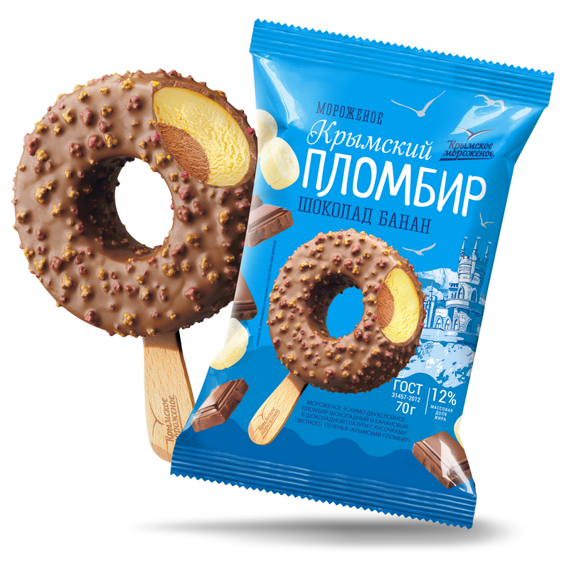 Мороженое пломбир Крымское мороженое Шоколад и банан эскимо 12%, 70г
