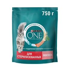 Корм сухой Purina One для стерилизованных кошек и кастрированных котов с лососем и пшеницей, 750г