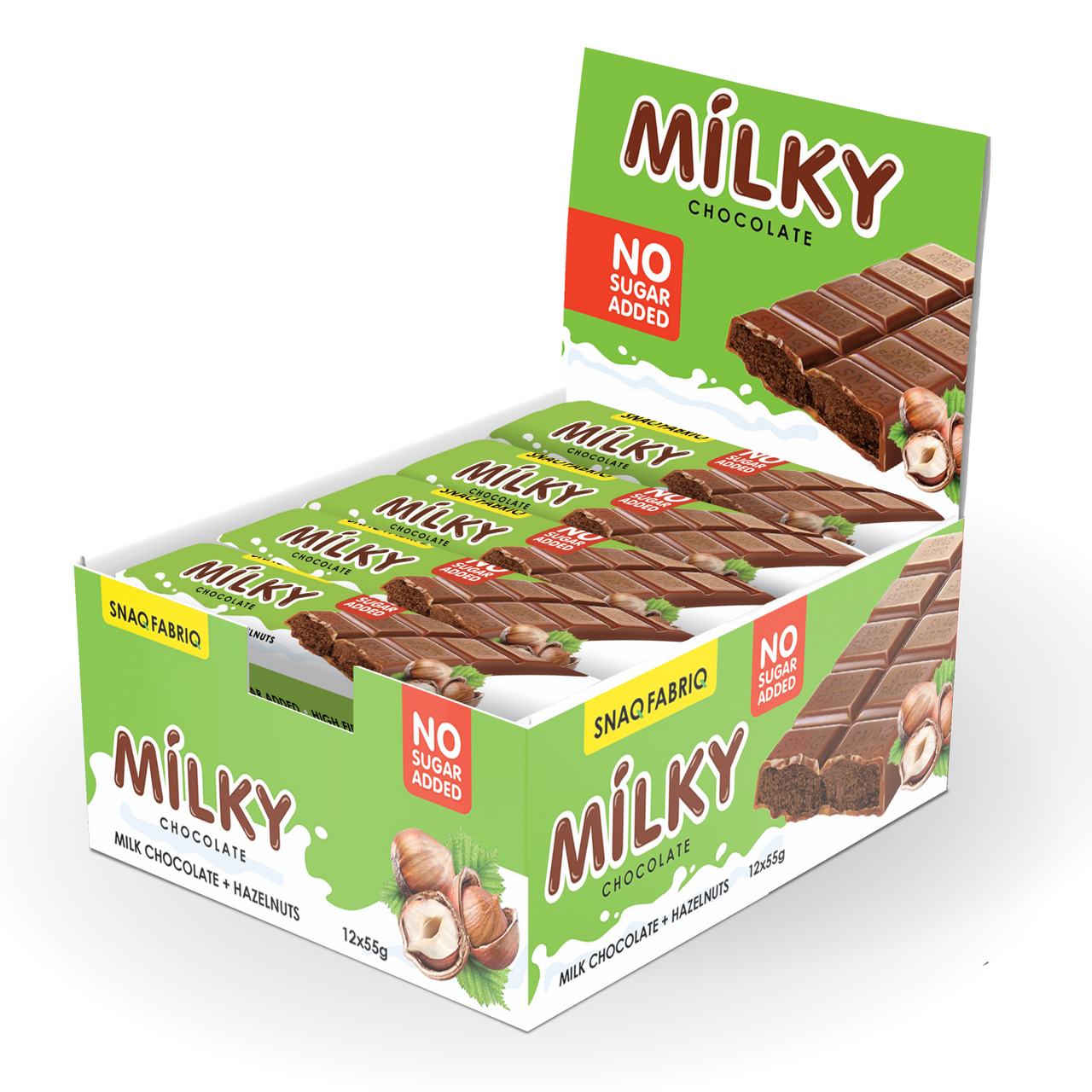 SNAQ FABRIQ Шоколад Snaq Fabriq Milky молочный с шоколадно-ореховый без сахара, 55г x 12 шт