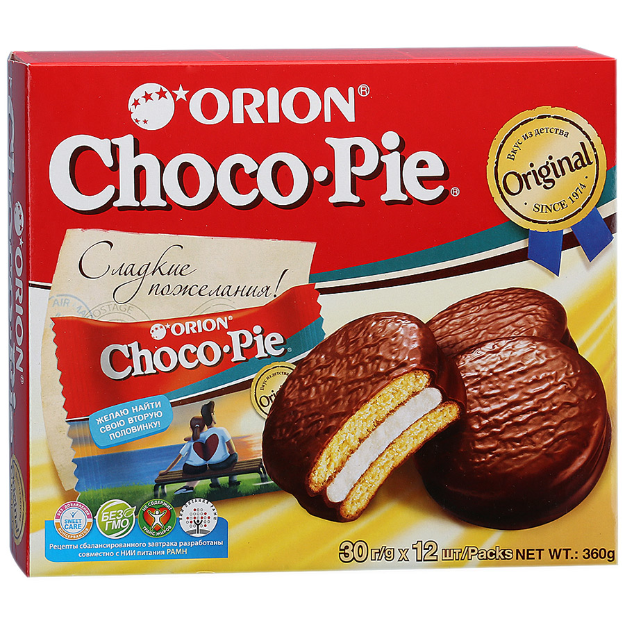 Пирожное Orion Choco Pie в глазури бисквитное, 360г x 2 шт купить с  доставкой на дом, цены в интернет-магазине