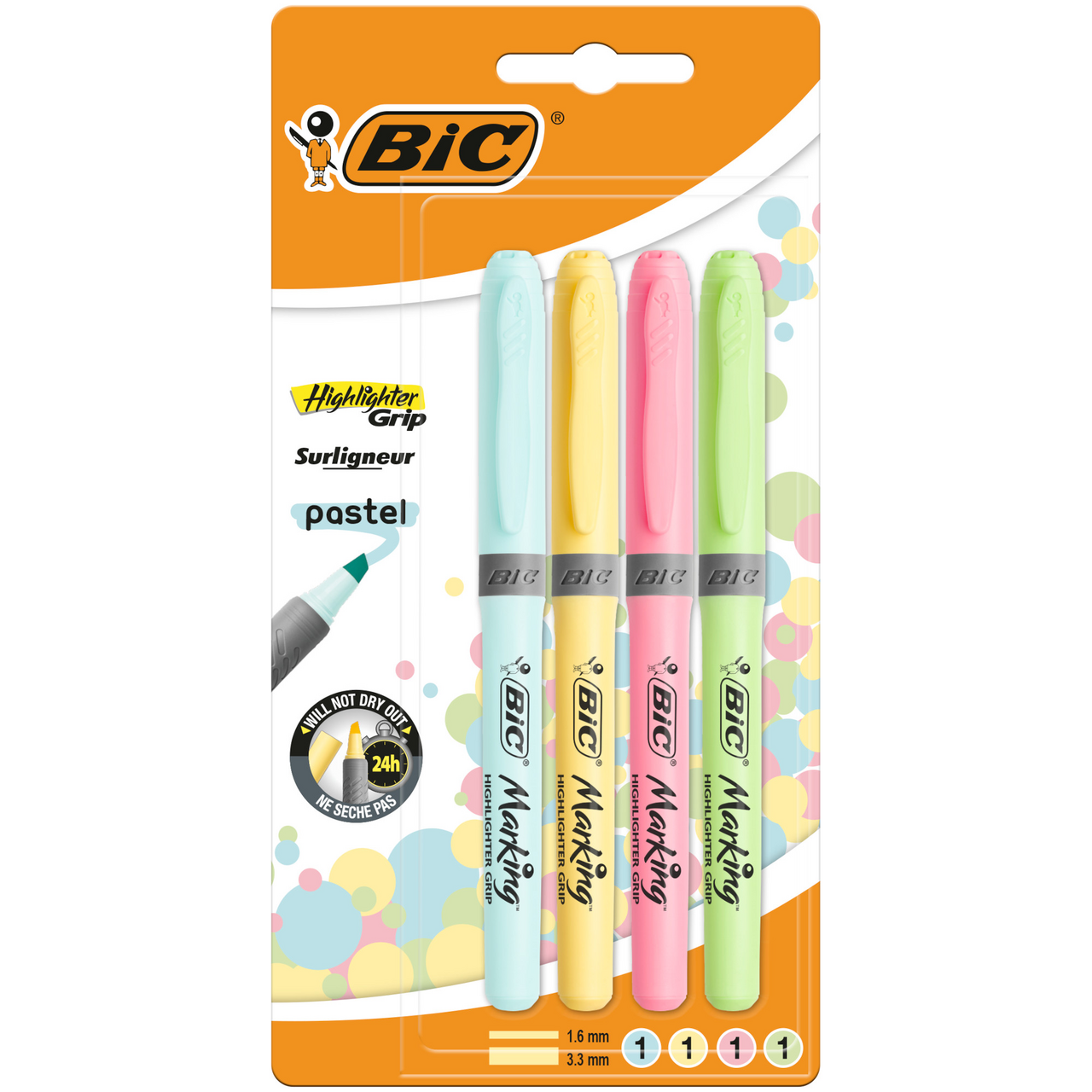 Изображение товара Маркеры BIC Highlighter Grip Pastel, 4 шт ночебные пастельные цвета, удобный держатель