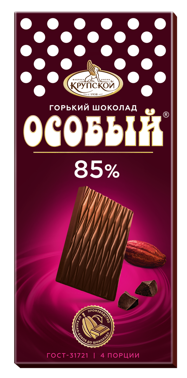 Шоколад Кондитерская фабрика Крупской особый 85% какао, 88г купить с  доставкой на дом, цены в интернет-магазине