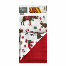 Tarrington House Полотенце вафля Новый год красное+животные плотность 180г 2 штуки, 40 x 60см