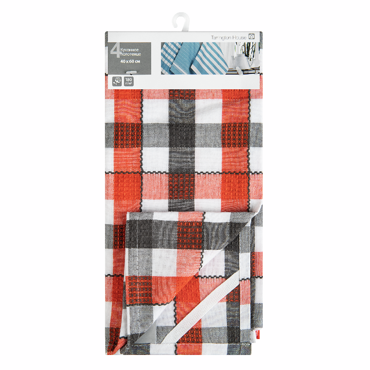 Tarrington House Полотенце вафля кухонное клетка-полоска-однотонное оранжевое плотность 180г 4 штуки, 40 x 60г