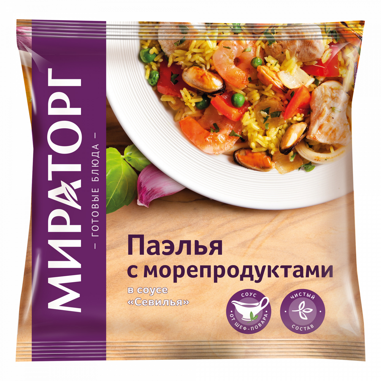 Паэлья Мираторг с морепродуктами в соусе Севилья замороженная, 400г купить  с доставкой на дом, цены в интернет-магазине