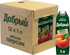 Напиток сокосодержащий Добрый яблоко и персик с мякотью, 1л x 12 шт
