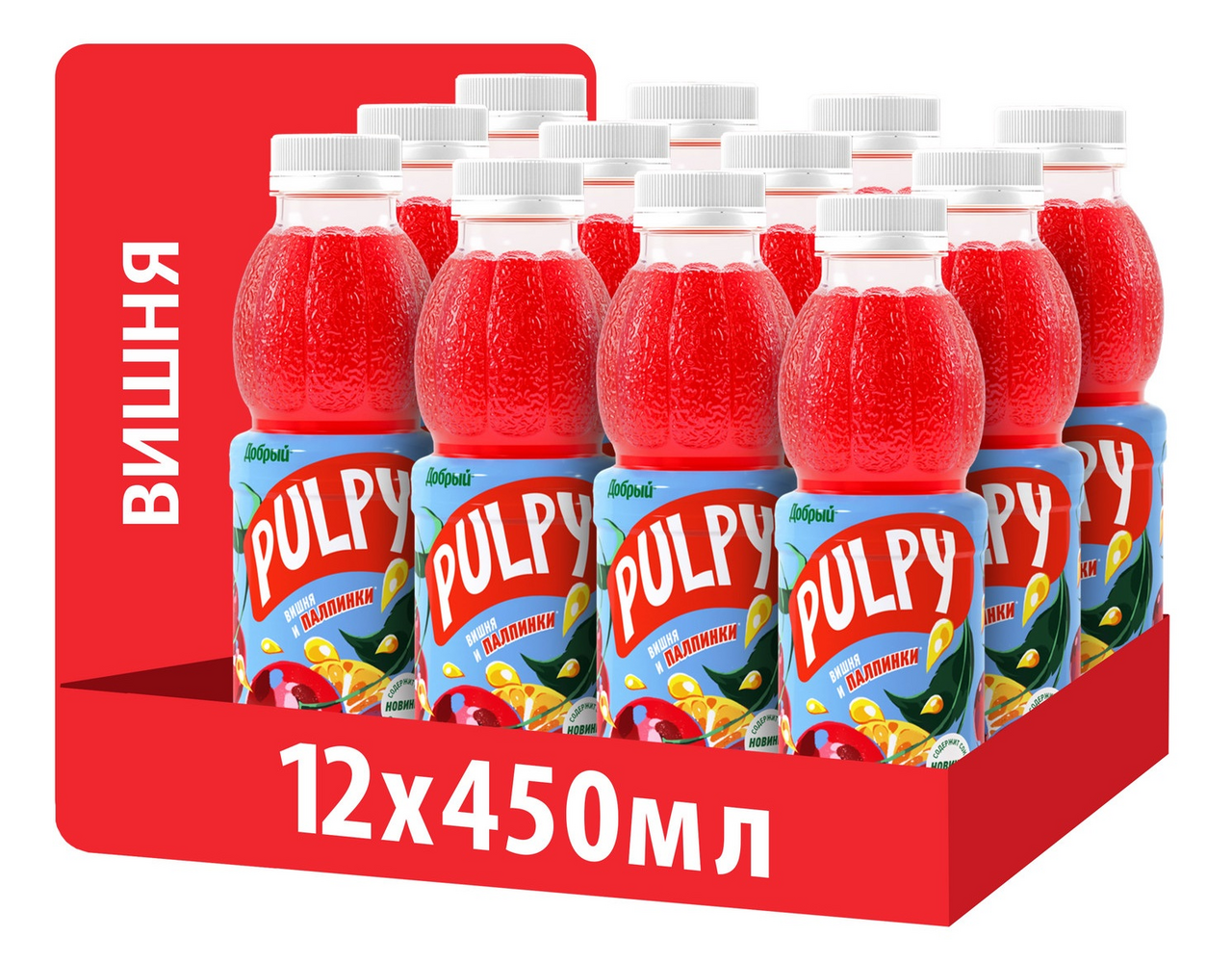 Напиток сокосодержащий Pulpy вишневый с мякотью, 450мл x 12 шт
