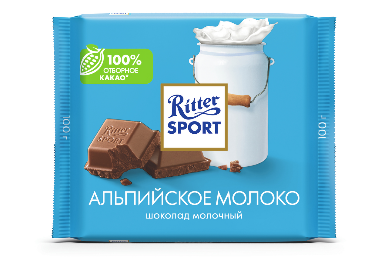 Шоколад Ritter Sport молочный Альпийское молоко, 100г купить с доставкой на  дом, цены в интернет-магазине