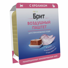 Корм влажный Брит Воздушный паштет для стерилизованных кошек кролик, 100г