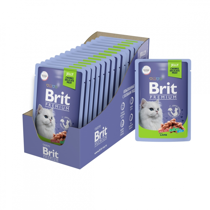 Изображение товара Влажный корм для кошек Brit Premium ягненок в желе 85г 14 шт