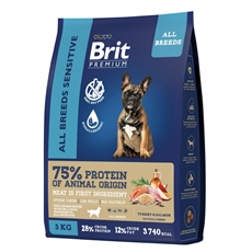 Корм сухой Brit Premium для собак с чувствительным пищеварением лосось-индейка, 3кг