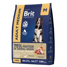 Корм сухой Brit Premium для взрослых собак средних пород индейка-телятина, 3кг