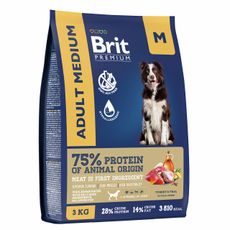 Корм сухой Brit Premium для взрослых собак средних пород индейка-телятина, 3кг