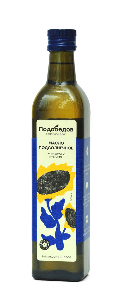 Масло подсолнечное Подобедов нерафинированное высокоолеиновое, 500мл ...