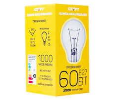 Лампа накаливания Старт E27 60W 220-240V груша Б прозрачная