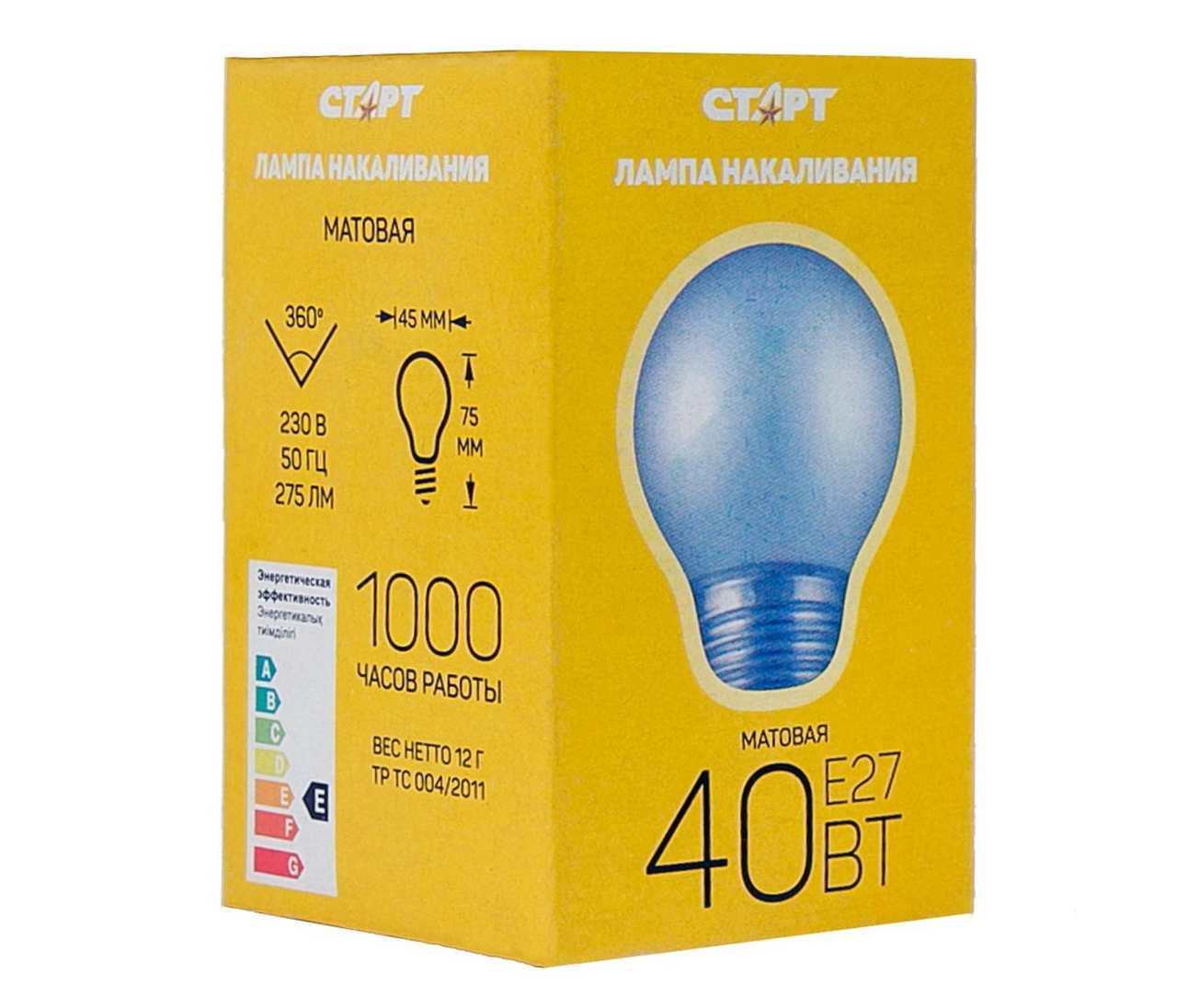 Изображение товара Лампа накаливания Старт E27 40W 230V шар ДШ матовая
