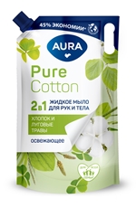 Мыло жидкое Aura Pure Cotton 2в1 Луговые травы, 850мл