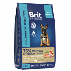 Корм сухой Brit для взрослых собак с чувствительным пищеварением лосось-индейка, 8кг
