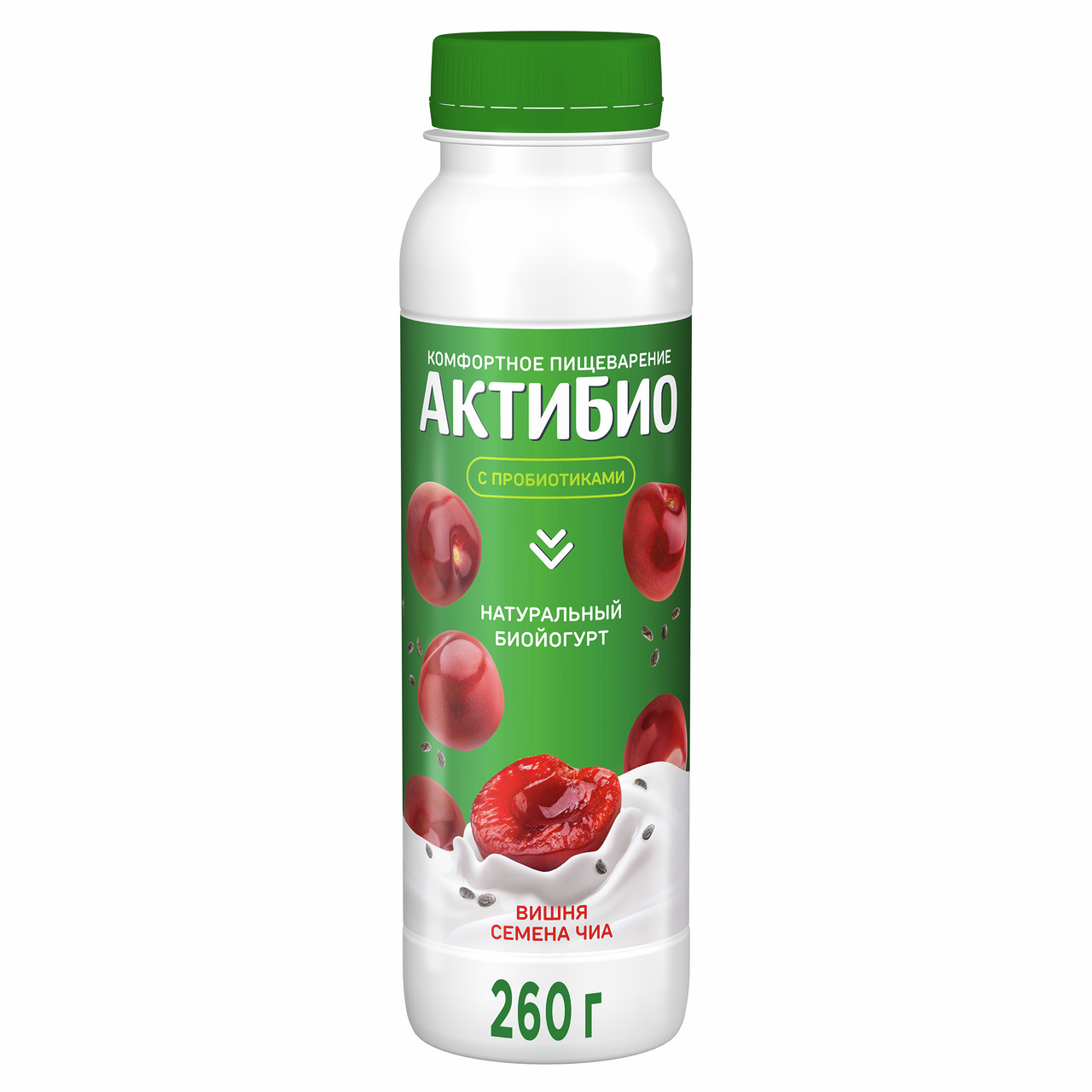 Йогурт питьевой Актибио вишня-семена чиа 1.5%, 260г