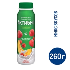 Йогурт питьевой Актибио дыня-клубника-земляника 1.5%, 260г
