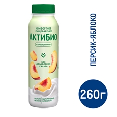 Йогурт питьевой Актибио яблоко-персик без сахара 1.5%, 260г