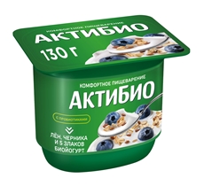Йогурт Актибио черника-злаки-лен 3%, 130г