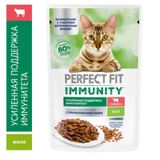 Корм влажный Perfect Fit для взрослых кошек иммунитет говядина-лен-желе, 75г